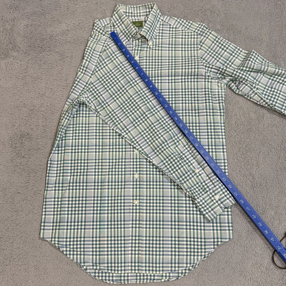 Sid Mashburn Men's M Madras Plaid Green/Blue/White Spread Collar Button Up Shirt - Picture 4 of 8